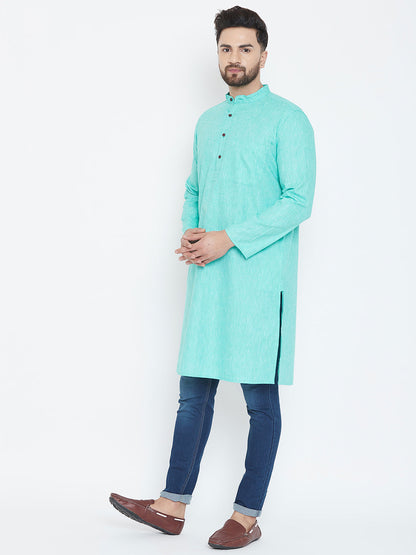 Men's Aqua Blue Cotton Kurta