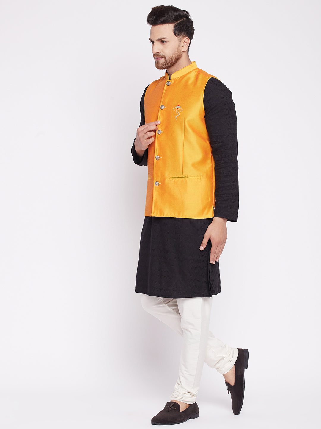 Men's Nehru Jacket With Embroided Insignia Of Lord Ganesh