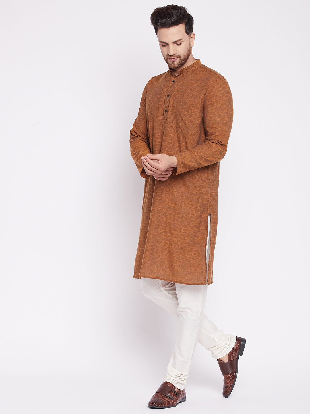 Men's Long Kurta with Band Colla