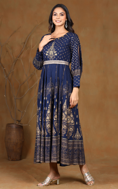 Women's Rayon Printed Flared Dress With Bel