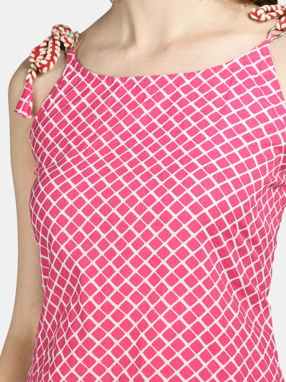 Women Pink Cotton Printed Kurta by Myshka (