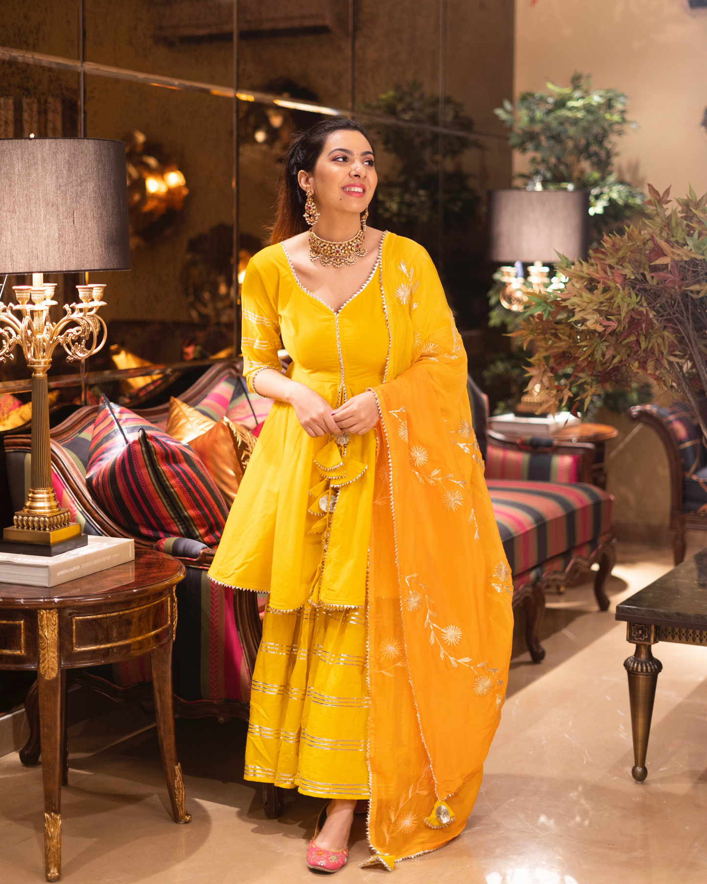 Women's Yellow Mellow Gotapatti Kurta Set