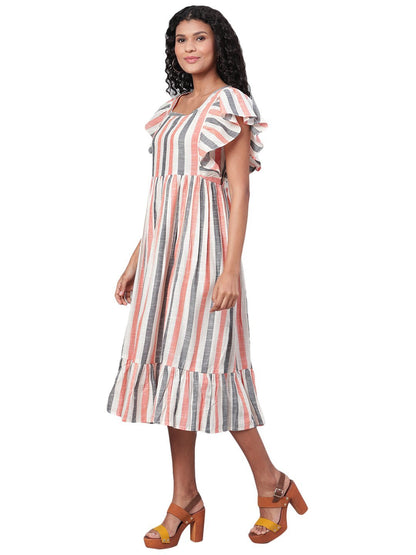 Women's Multi Printed Sleeveless Cotton Square Neck Dress