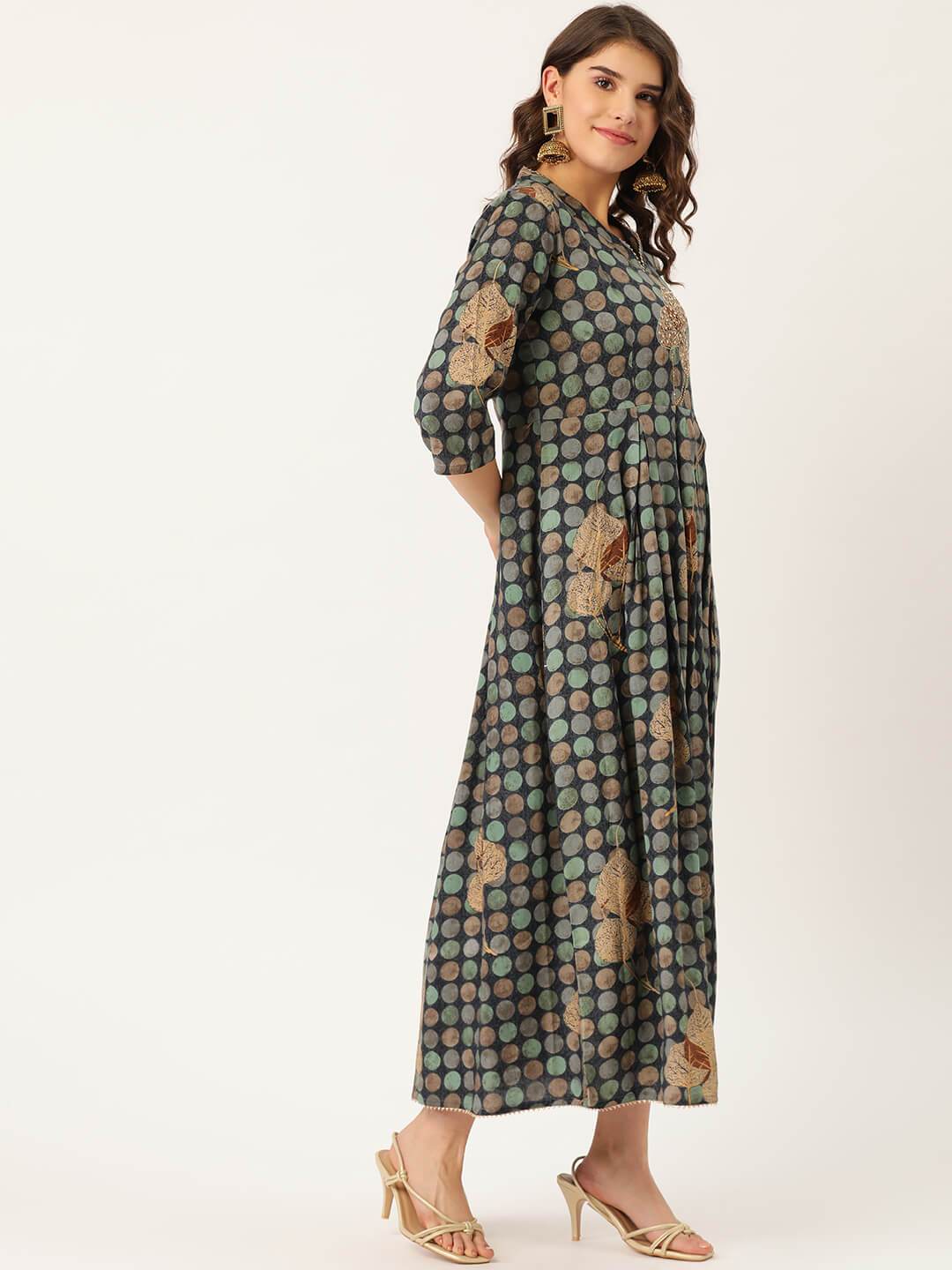 Women's Rayon Gold Printed, Hand work & Gota Work Anarkali Kurta