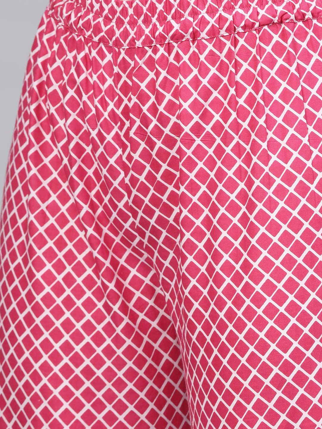 Women's Pink Cotton Printed Half Sleeve Round Neck Casual Kurta Palazzo Set