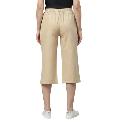 Women's Off White Cotton Solid Casual Trouser