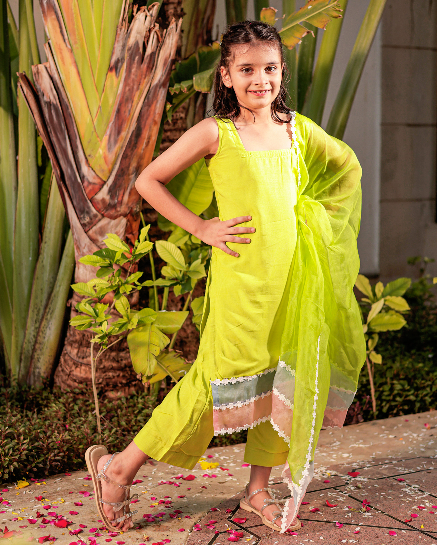 Girl's Gossamer Garden Green Muslin Suit Set