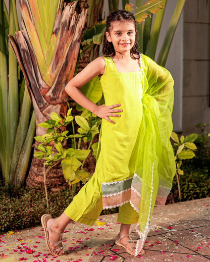Girl's Gossamer Garden Green Muslin Suit Set
