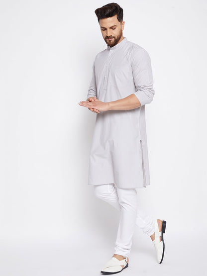 Men's Cotton Striped Grey Kurta