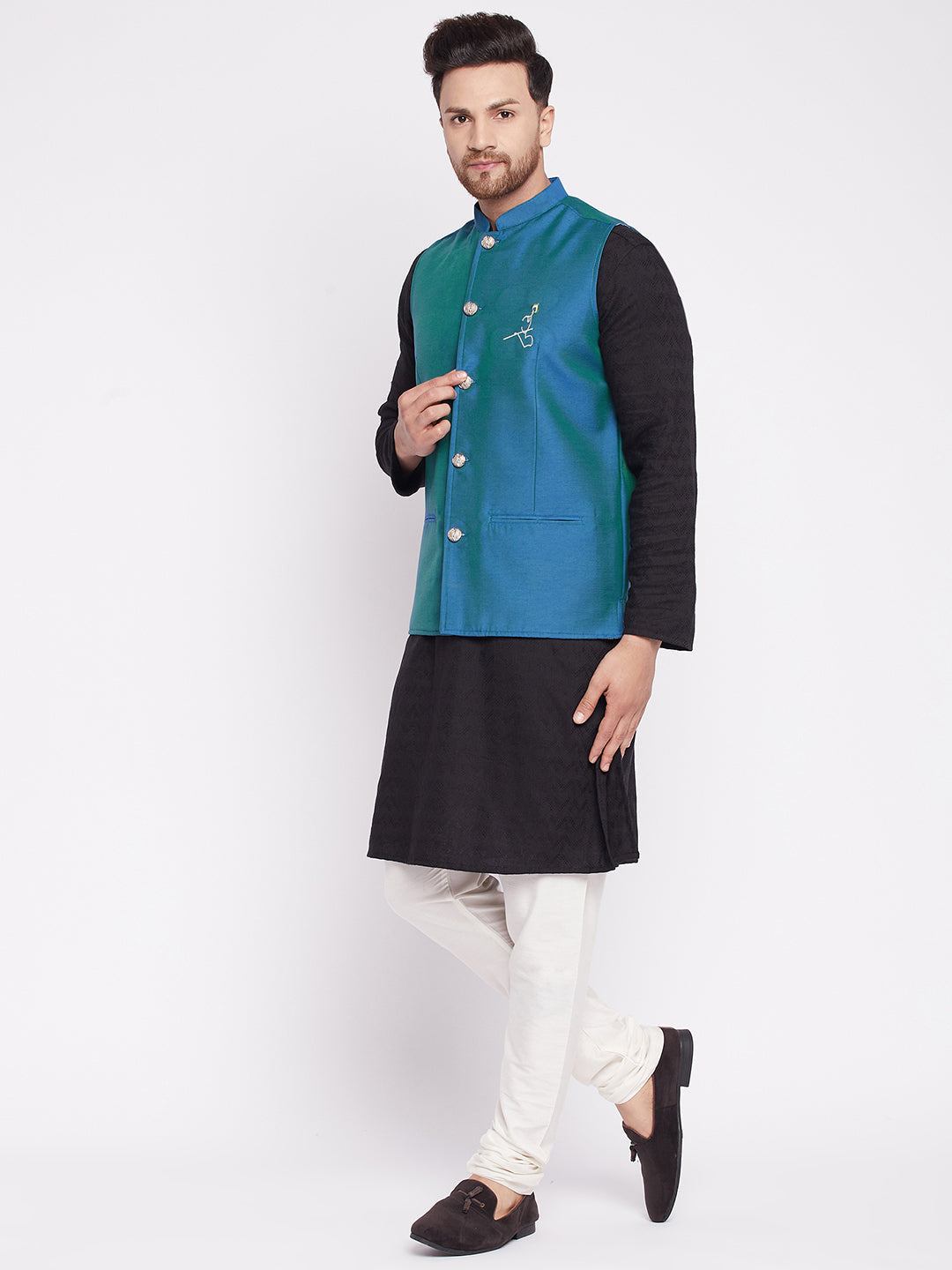 Men's Nehru Jacket With Embroided Insignia Of Lord Krishn