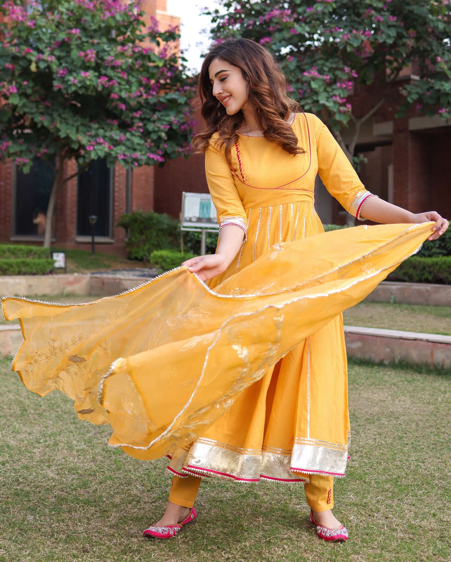 Women's Yellow Popcorn Gotapatti Suit Set