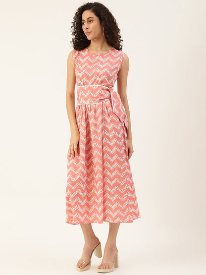 Women's Zig-zag printed Cotton Kurta with Belt