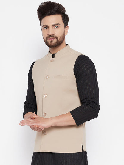 Men's Beige Woven Design Jacket