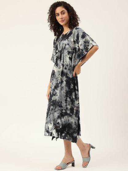Women's Crumple Tie-dye Rayon Kaftan Dress