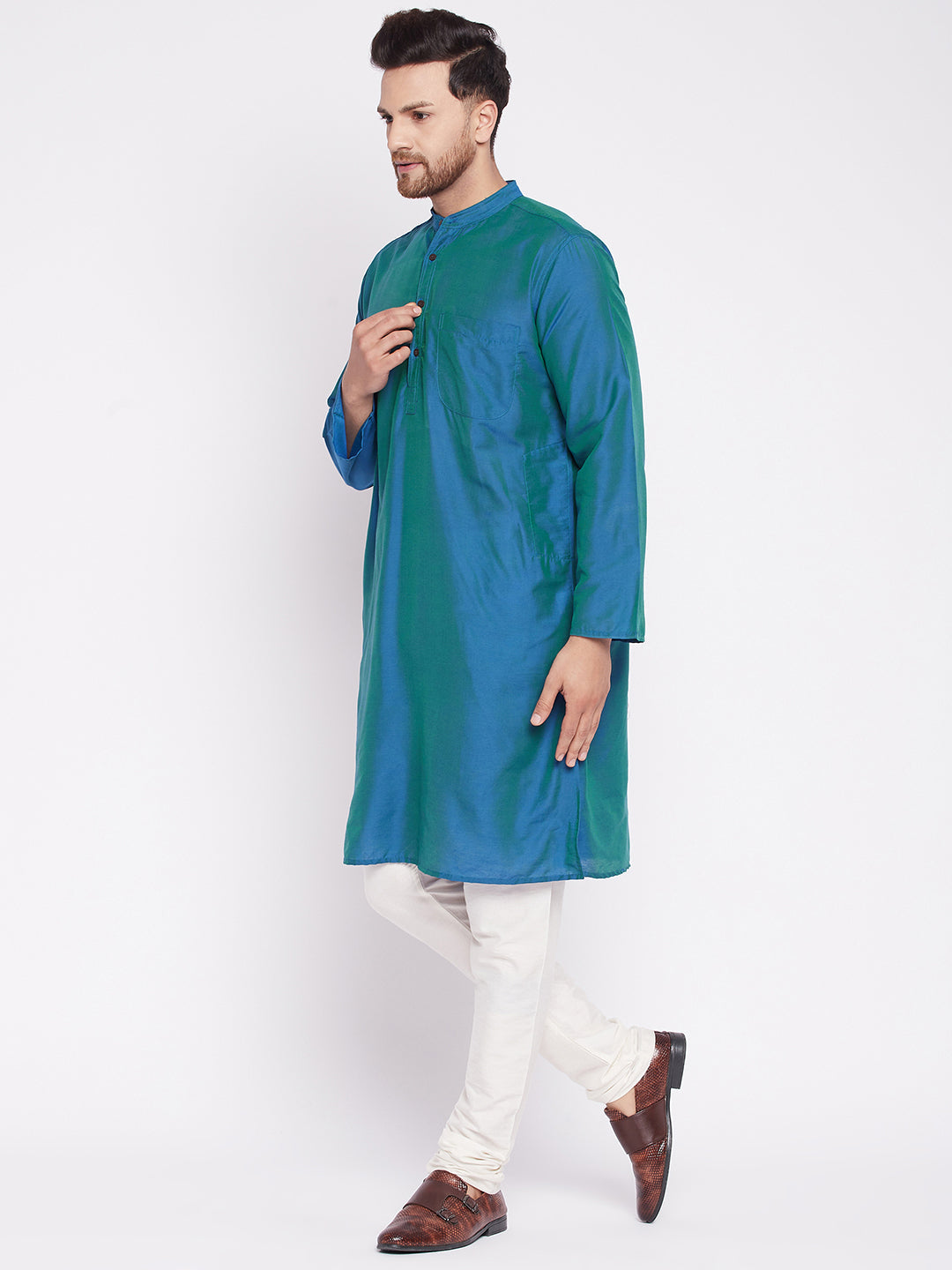Men's Long Kurta with Band Colla