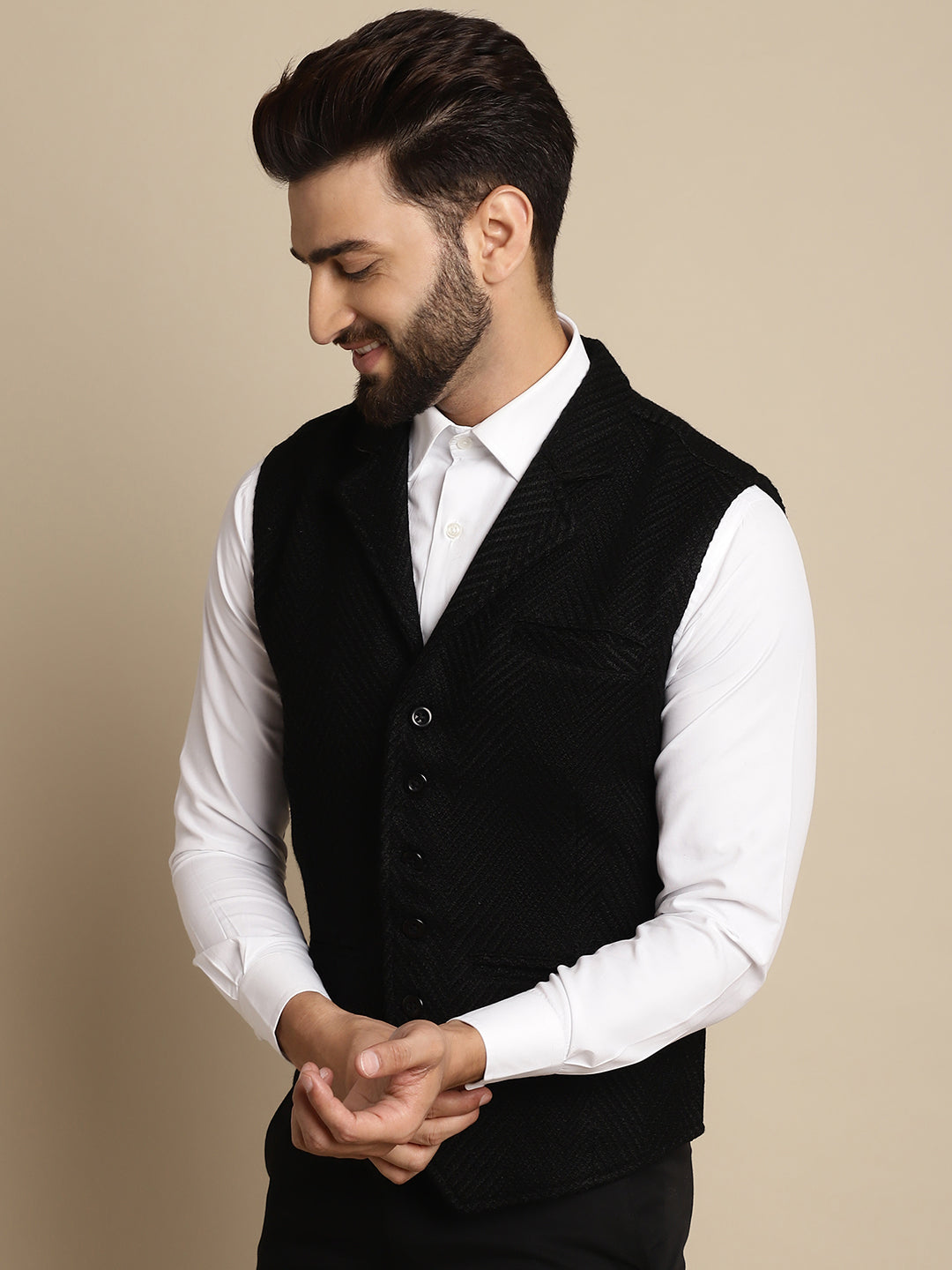 Men's Wool Waistcoat With Notched Lapel