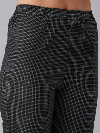 Women's KSUT Women Black & White Checked Kurti with Trousers