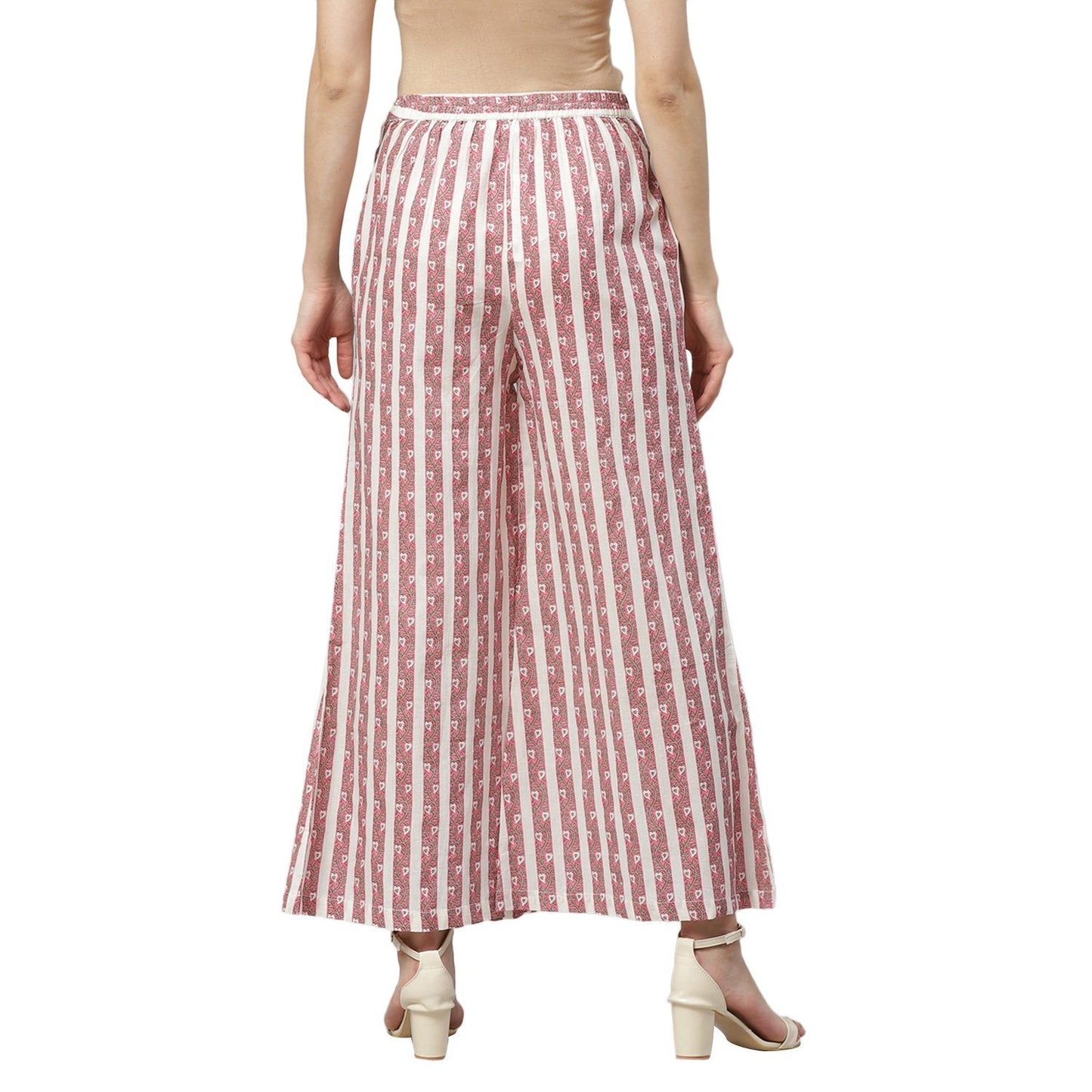 Women Pink Cotton Striped Trouser by Myshka (