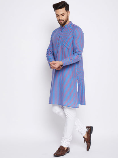 Men's Cotton Striped Blue Kurta