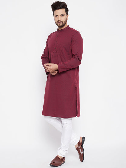 Men's Maroon Striped Straight Kurta