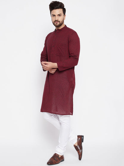 Men's Cotton Maroon Straight  Kurta