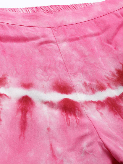 Women's Pink White Tie Dyed Co-Ords