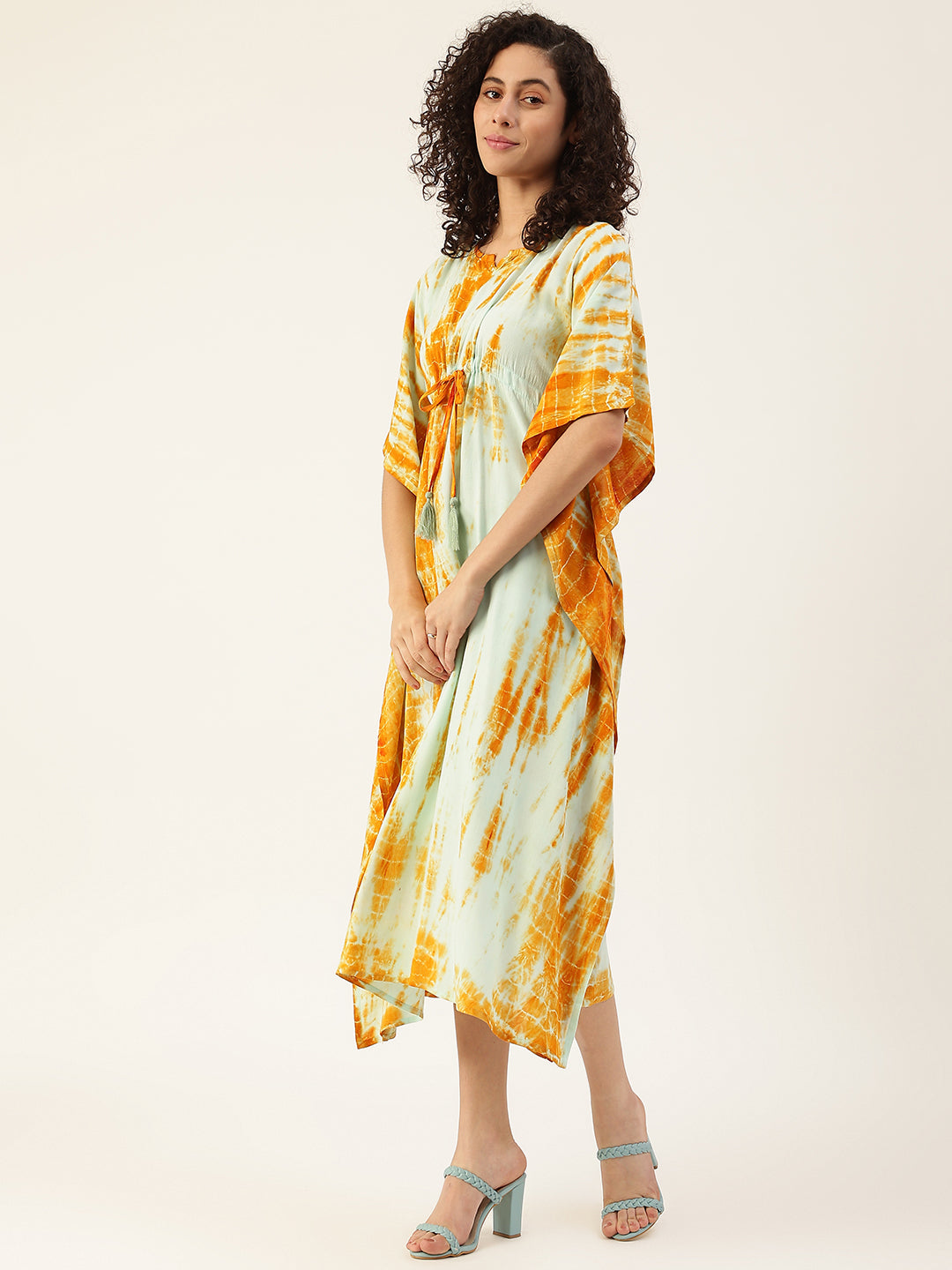 Women's Crumple Tie-dye Rayon Kaftan Dress