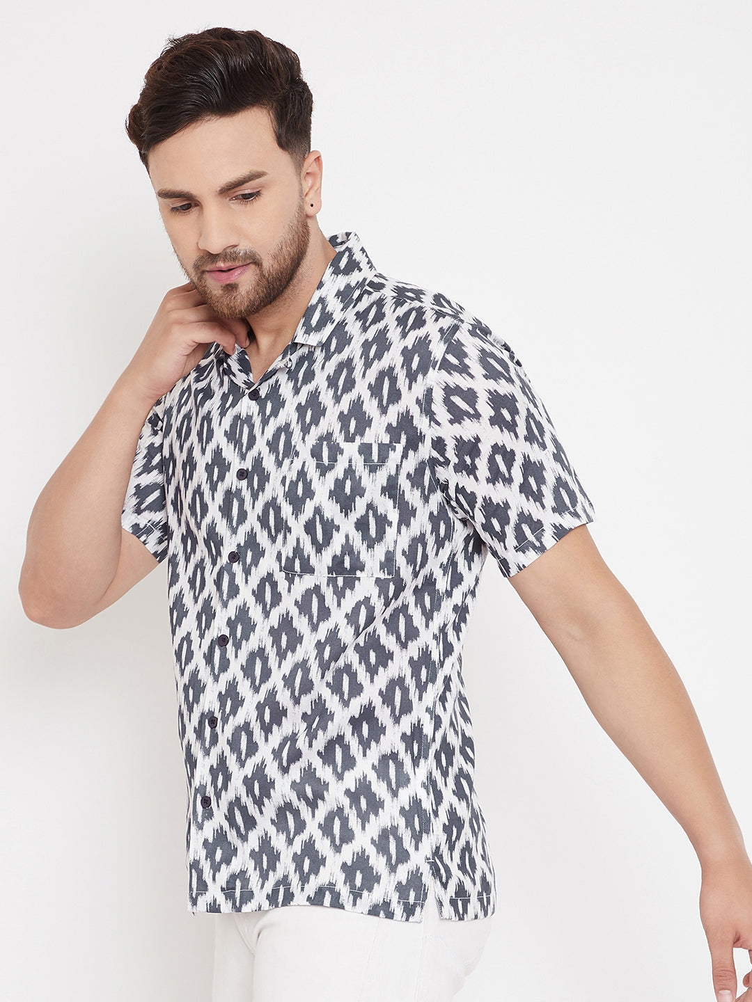Men's Ikat Print Cuban Collar Shirt
