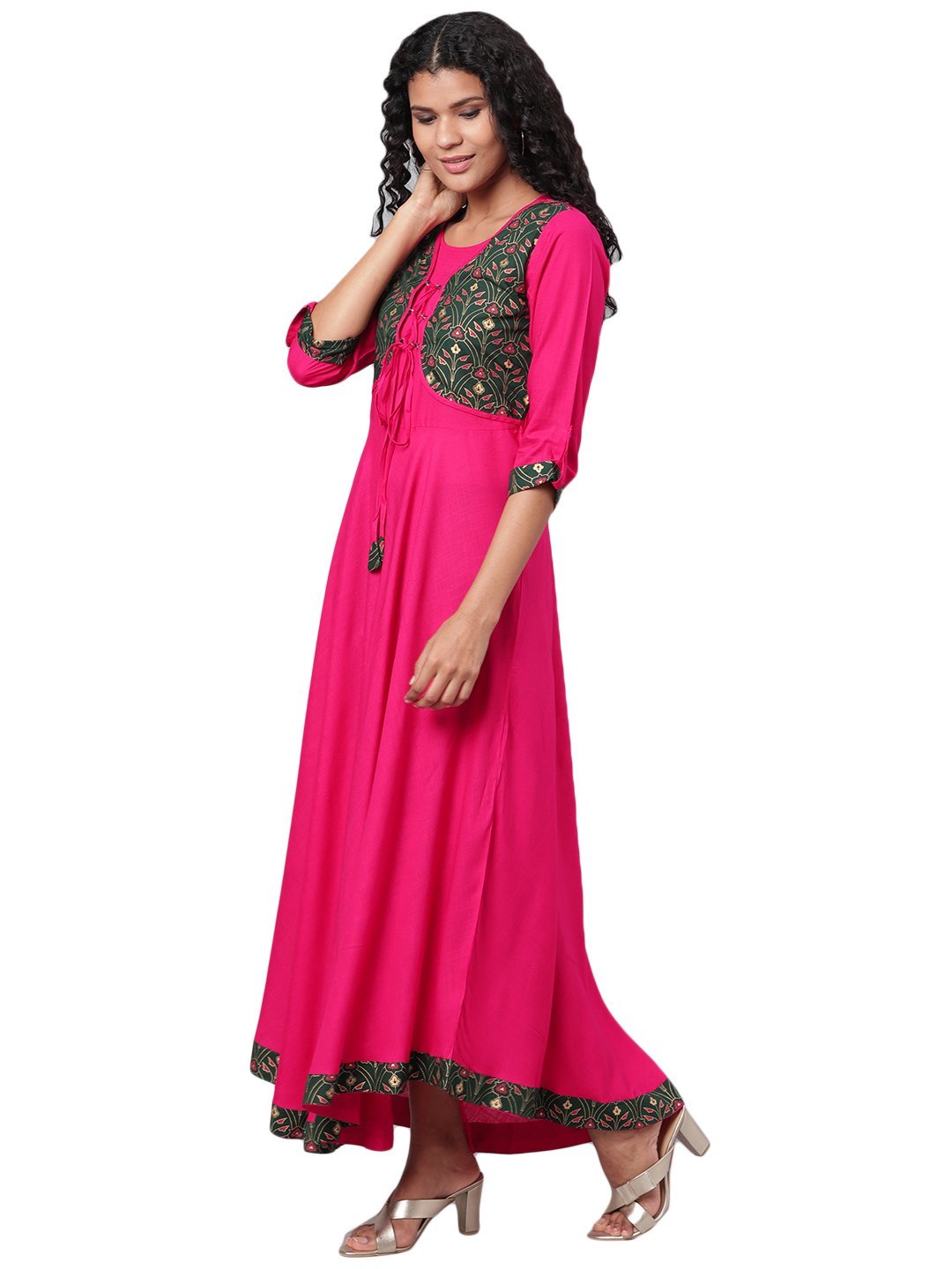 Women's Multi Printed 3/4 Sleeve Rayon Round Neck Dress