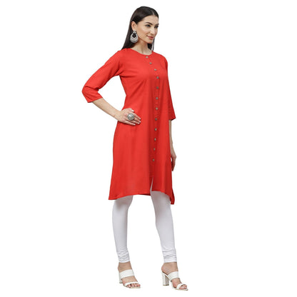 Women Red Cotton Kurti by Myshka (
