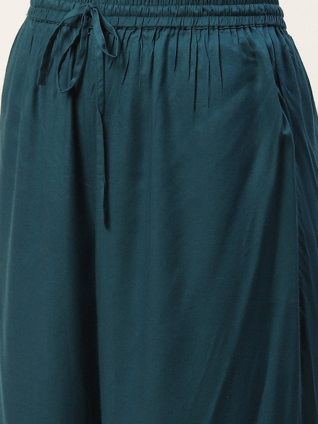 Women's Teal Blue Solid Kurta with Palazzos & Ethnic Motifs Hand Printed Dupatta