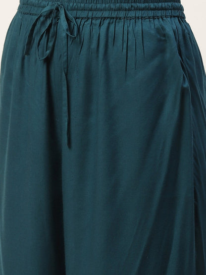Women's Teal Blue Solid Kurta with Palazzos & Ethnic Motifs Hand Printed Dupatta