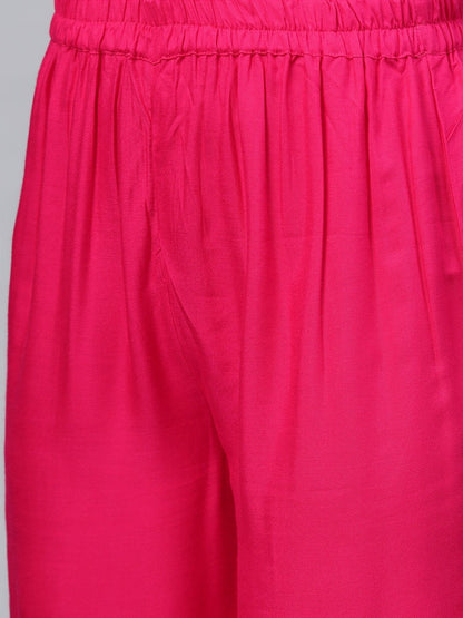 Women Pink Cotton Printed Kurta Palazzo Set by Myshka (