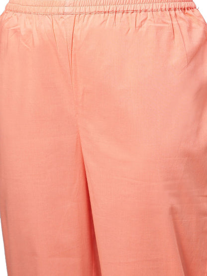 Women Peach Printed Cotton Kurta & Pant Set by Myshka (