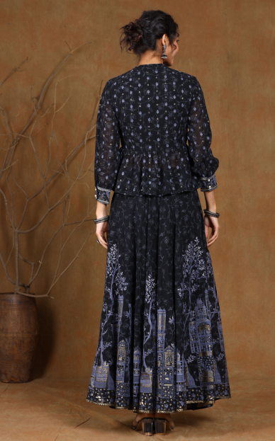 Women's Black Georgette Printed Lehenga Choli