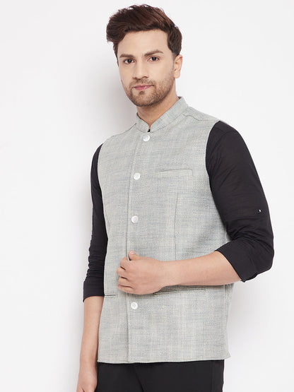 Men's Green Color Woven Nehru Jacket