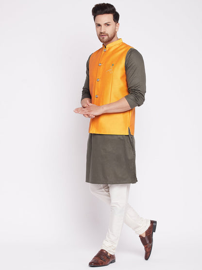 Men's Nehru Jacket With Embroided Insignia Of Lord Krishn