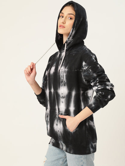 Women's Black and white Tie And Dye Hoodie