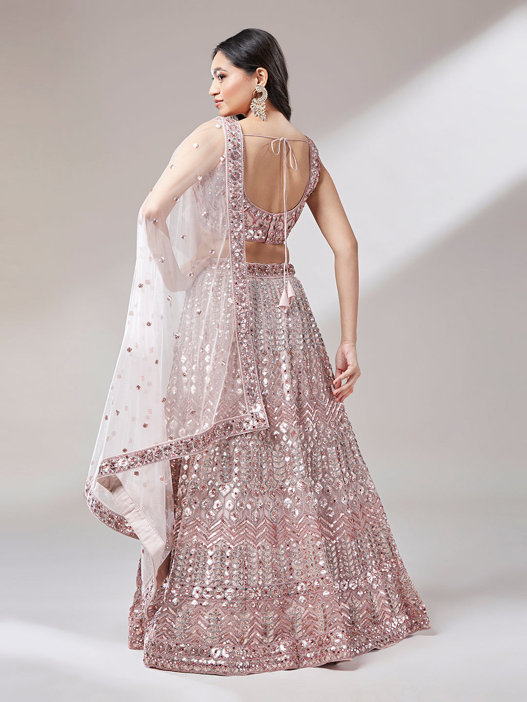 Women 's Rose Gold Net Mirror & Sequinse embroidery Ready to Wear Lehenga choli & Dupatta