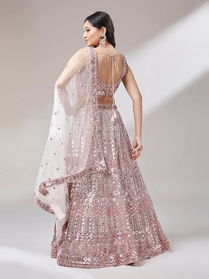 Women 's Rose Gold Net Mirror & Sequinse embroidery Ready to Wear Lehenga choli & Dupatta