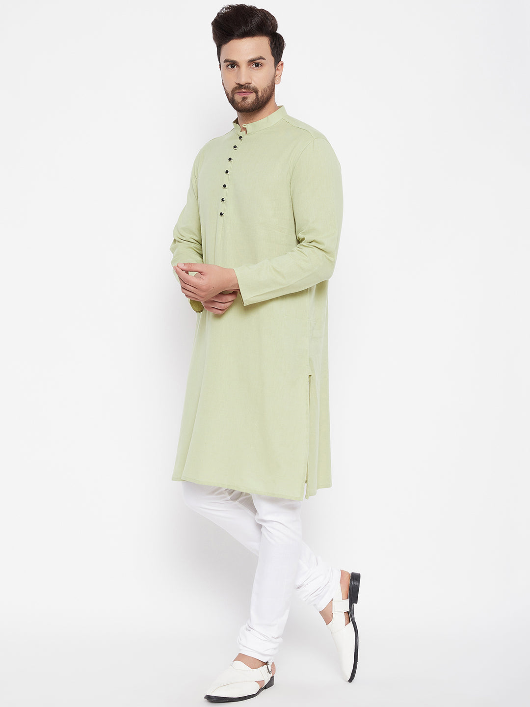 Men's Solid Green Linen Kurta