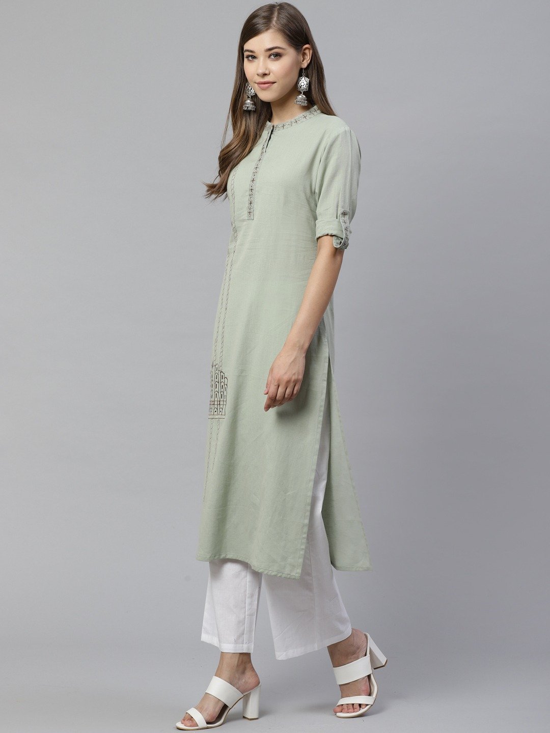 Women's Dusty Green Embroidered Kurta