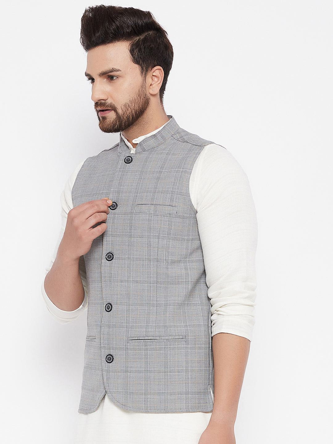 Men's Grey Woven Design Jacket