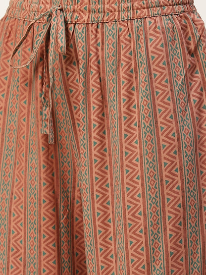 Women's Blue Solid Kurta with Ethnic Motifs Hand Printed Palazzos & Dupatta