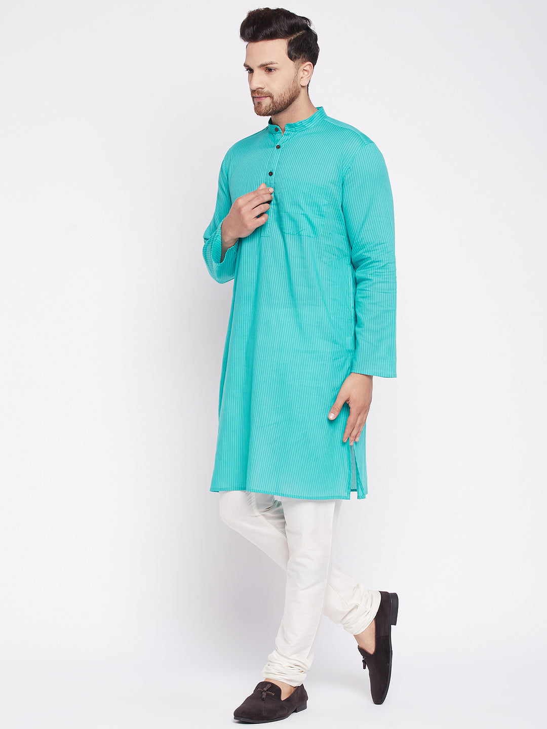 Men's Long Kurta with Band Colla
