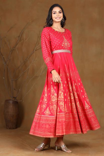 Women's Rayon Printed Flared Dress With Bel