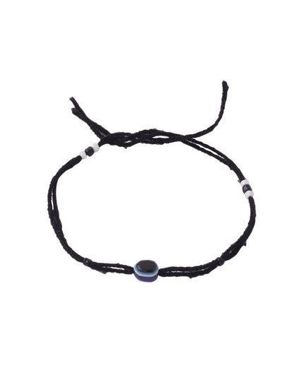 Women's Set Of 2 Evil Eye Adjustable Black Anklets