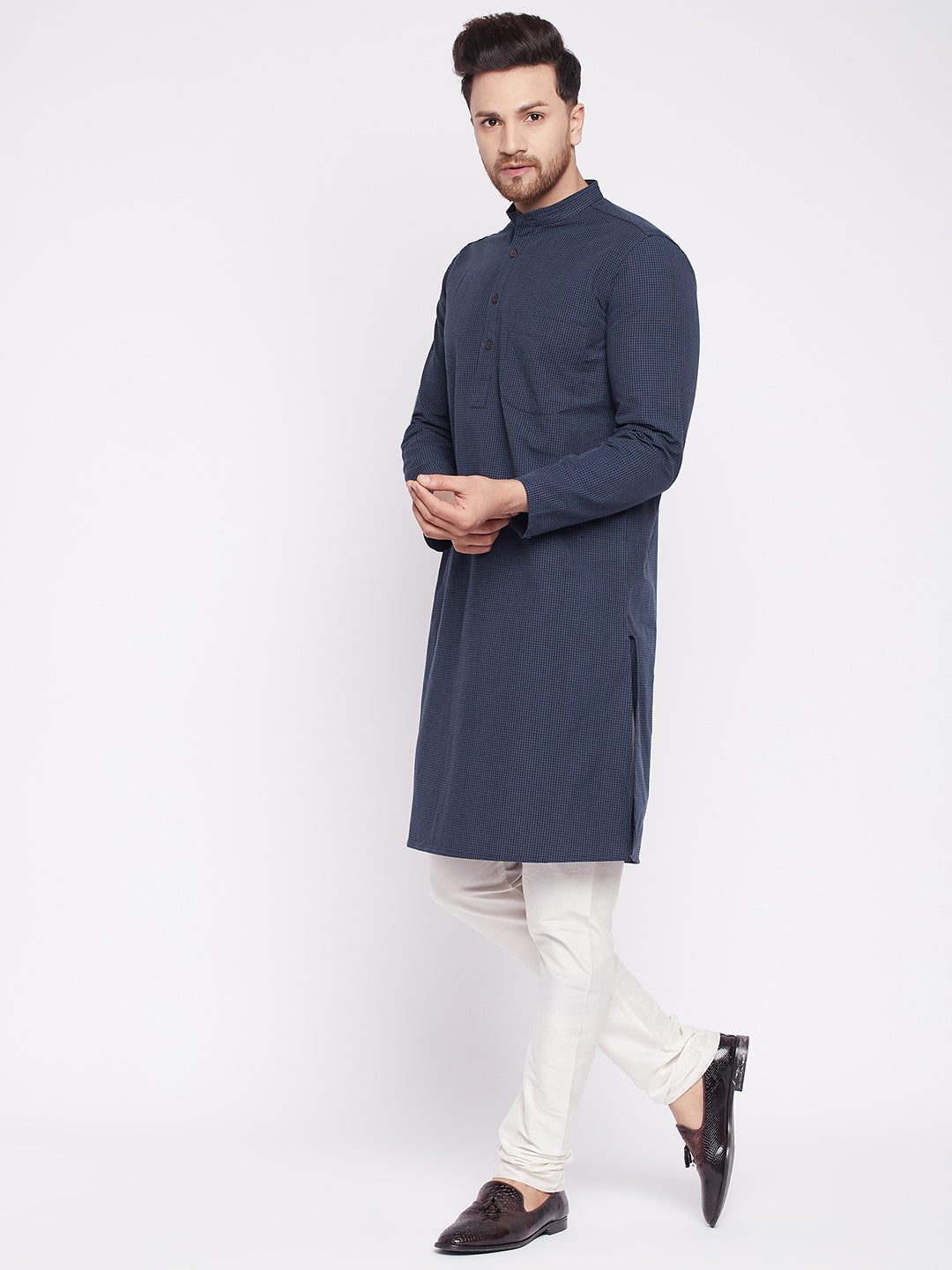 Men's Long Kurta with Band Colla