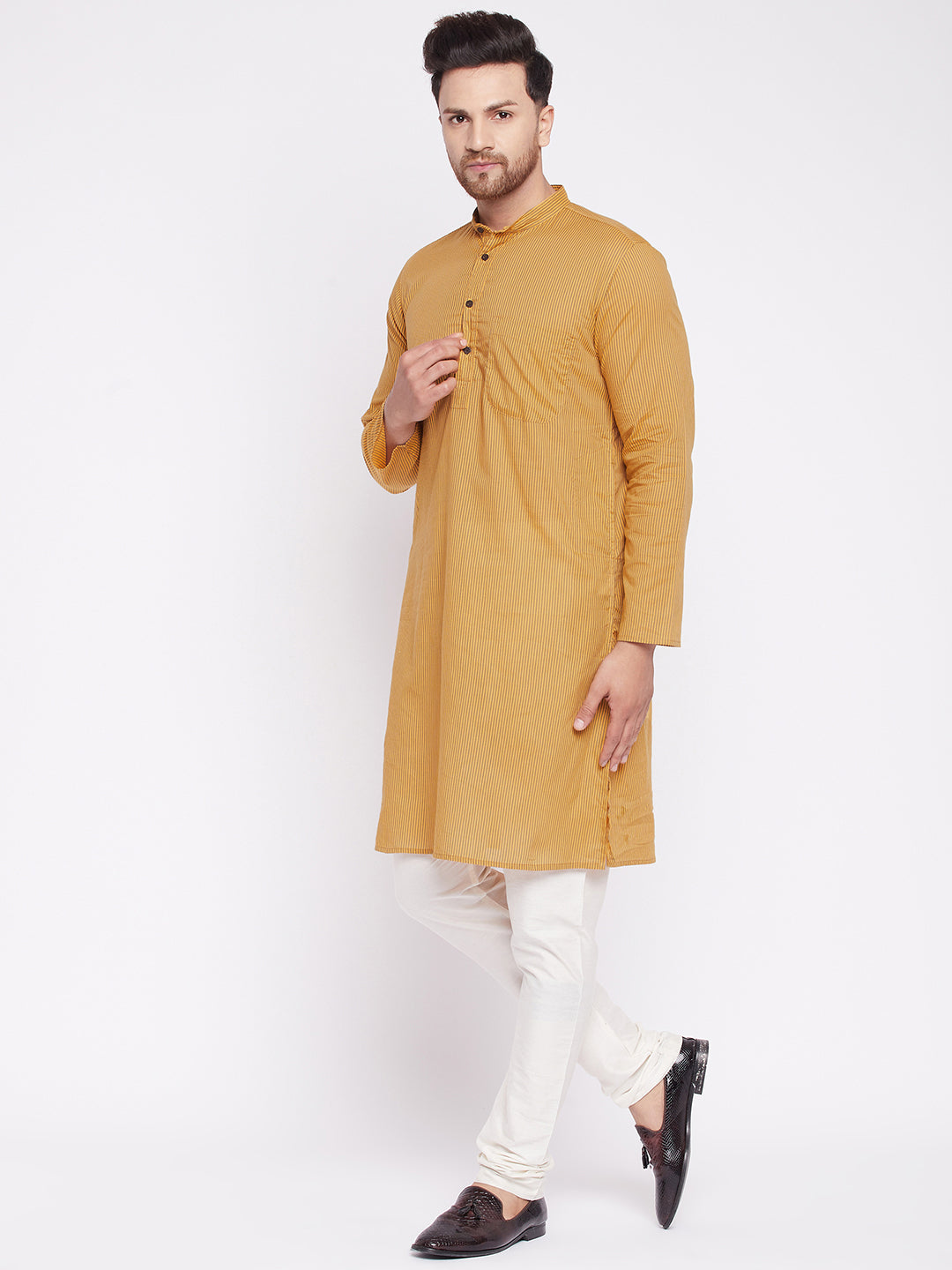 Men's Long Kurta with Band Colla