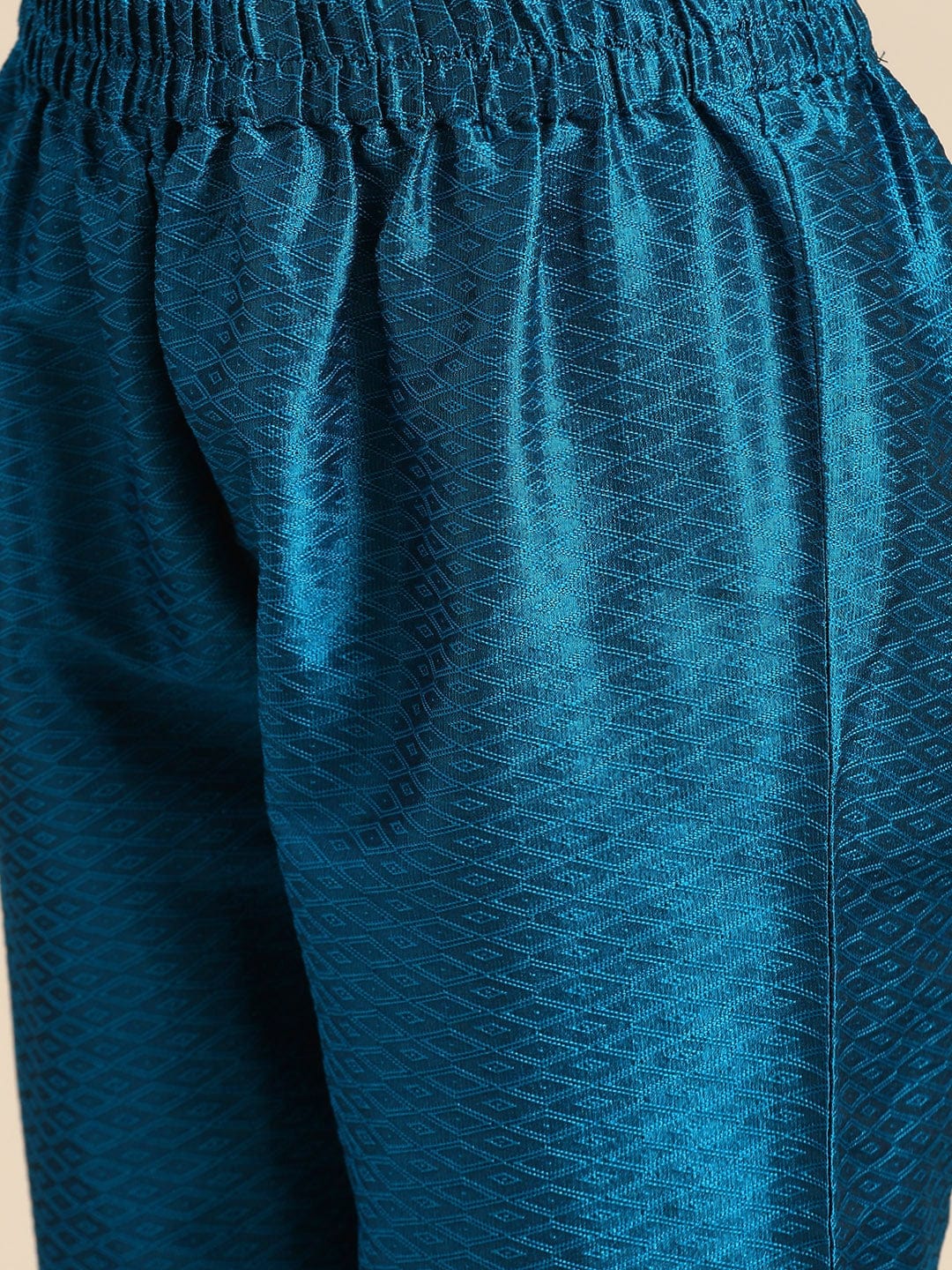 Women's Blue & Golden Embroidered Jacquard Kurta with Trousers